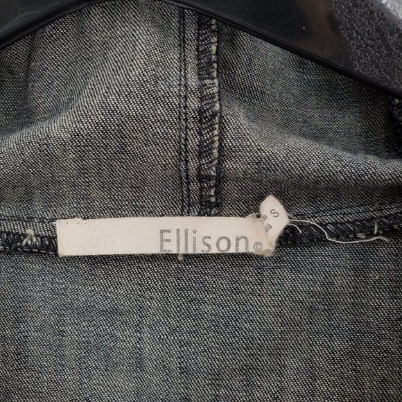Ellison Denim Jacket Womens Hooded Roll Tab Sleeve Zip Button Front Blue Small - Picture 8 of 10